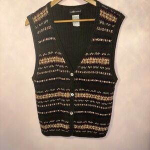 Vintage Sag Harbor Sweat Vest Women's Size Large Button Front Green CottonBlend